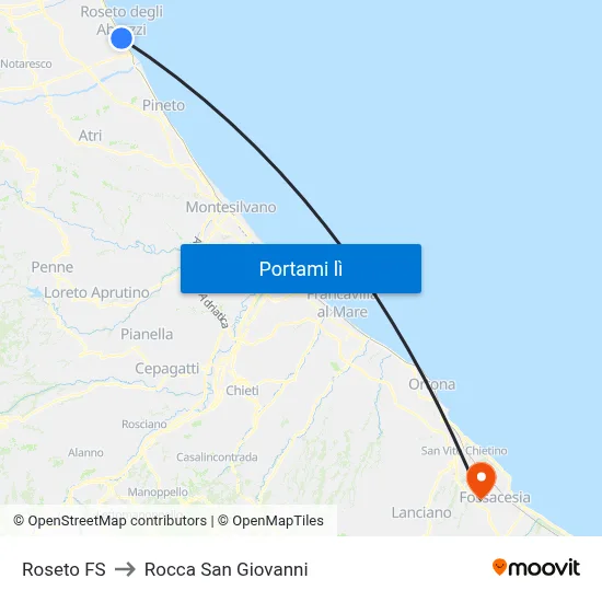 Roseto FS to Rocca San Giovanni map