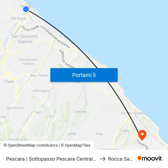 Pescara | Sottopasso Pescara Centrale FS - Pescara Central Station to Rocca San Giovanni map