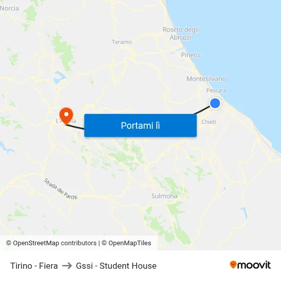 Tirino - Fiera to Gssi - Student House map