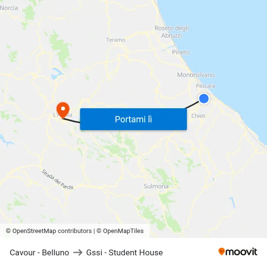 Cavour - Belluno to Gssi - Student House map