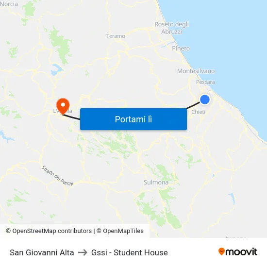 San Giovanni Alta to Gssi - Student House map