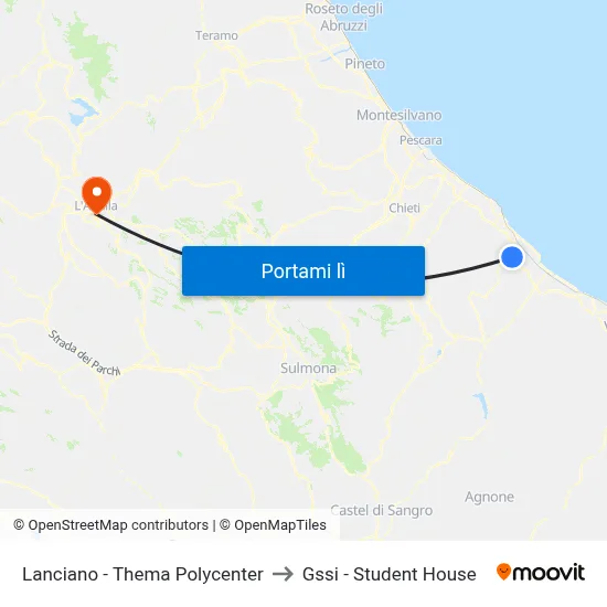 Lanciano - Thema Polycenter to Gssi - Student House map