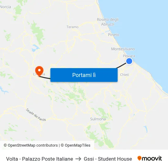 Volta - Palazzo Poste Italiane to Gssi - Student House map