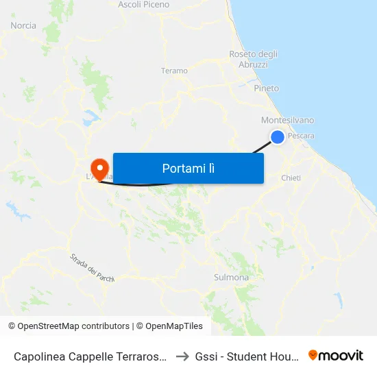 Capolinea Cappelle Terrarossa to Gssi - Student House map