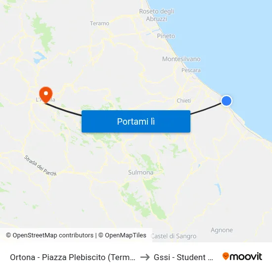 Ortona - Piazza Plebiscito (Terminal Bus) to Gssi - Student House map