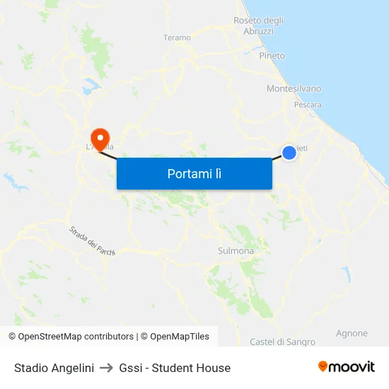 Stadio Angelini to Gssi - Student House map