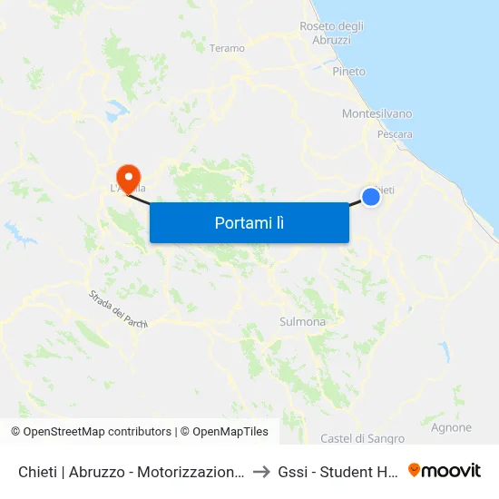 Chieti | Abruzzo - Motorizzazione Civile to Gssi - Student House map