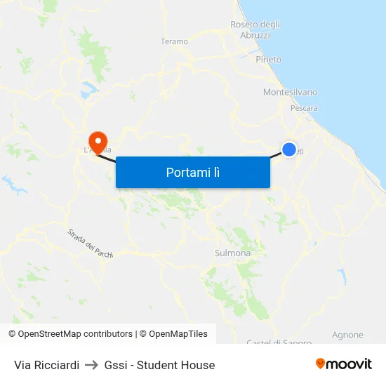 Via Ricciardi to Gssi - Student House map