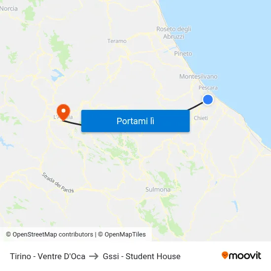 Tirino - Ventre D'Oca to Gssi - Student House map