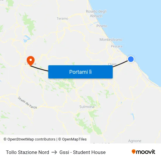 Tollo Stazione Nord to Gssi - Student House map