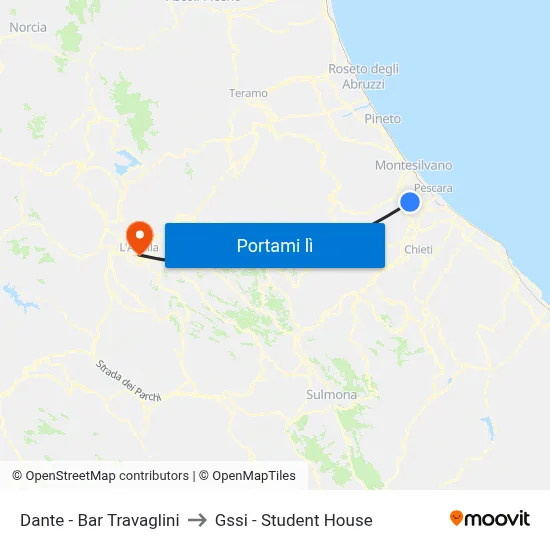 Dante - Bar Travaglini to Gssi - Student House map
