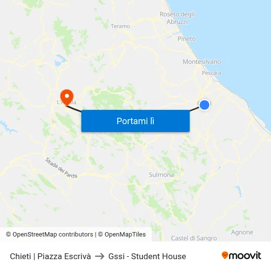 Chieti | Piazza Escrivà to Gssi - Student House map