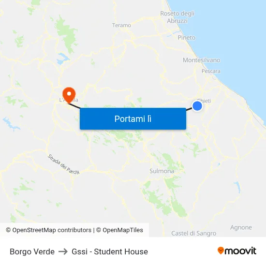 Borgo Verde to Gssi - Student House map