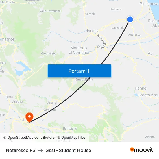 Notaresco FS to Gssi - Student House map