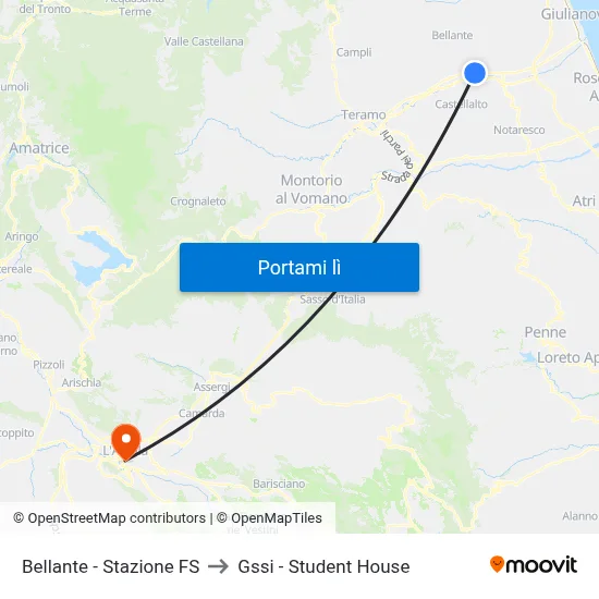 Bellante - Stazione FS to Gssi - Student House map