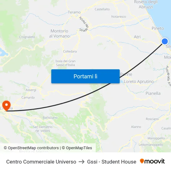 Centro Commerciale Universo to Gssi - Student House map