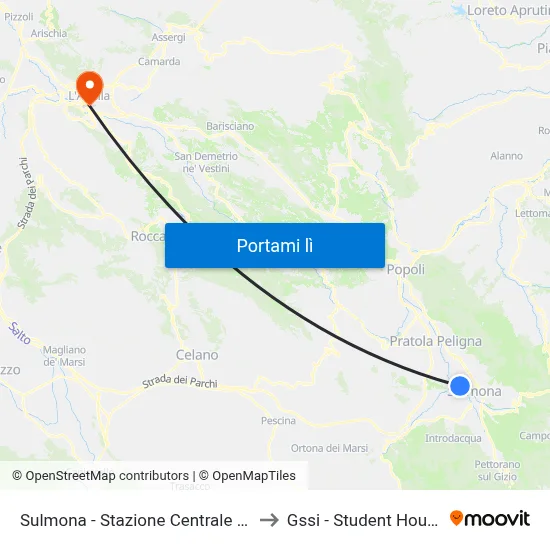 Sulmona - Stazione Centrale FS to Gssi - Student House map