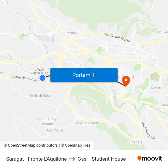 Saragat - Fronte L'Aquilone to Gssi - Student House map