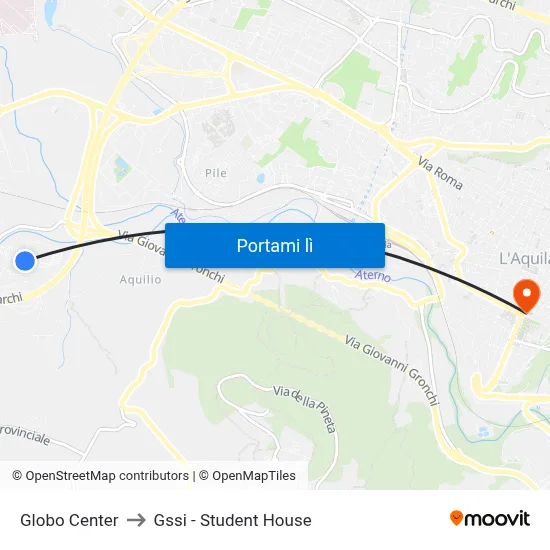 Globo Center to Gssi - Student House map