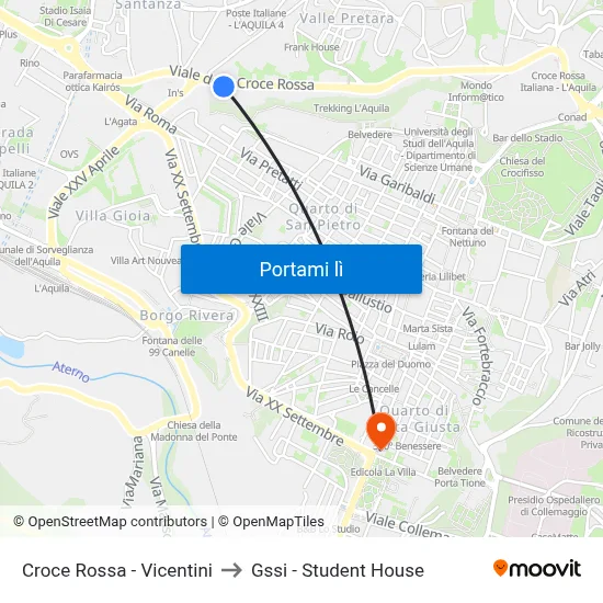 Croce Rossa - Vicentini to Gssi - Student House map