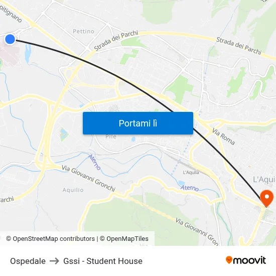 Ospedale to Gssi - Student House map
