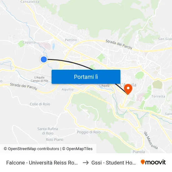 Falcone - Università Reiss Romoli to Gssi - Student House map