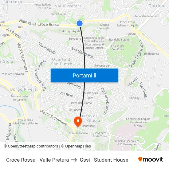 Croce Rossa - Valle Pretara to Gssi - Student House map