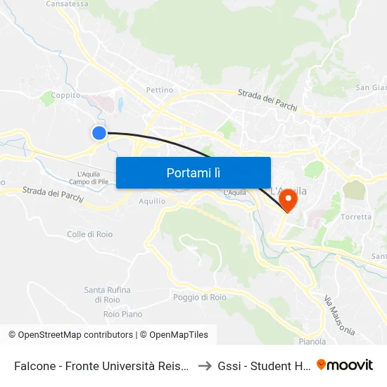 Falcone - Fronte Università Reiss Romoli to Gssi - Student House map