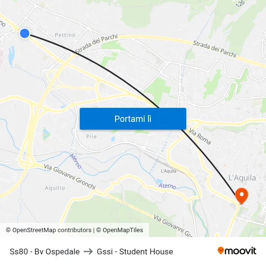 Ss80 - Bv Ospedale to Gssi - Student House map