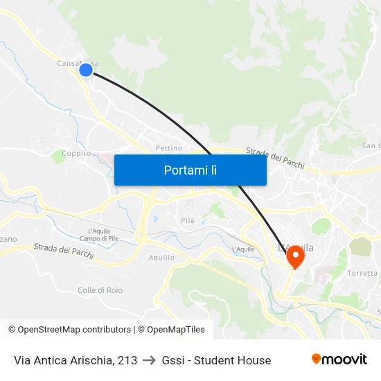 Via Antica Arischia, 213 to Gssi - Student House map