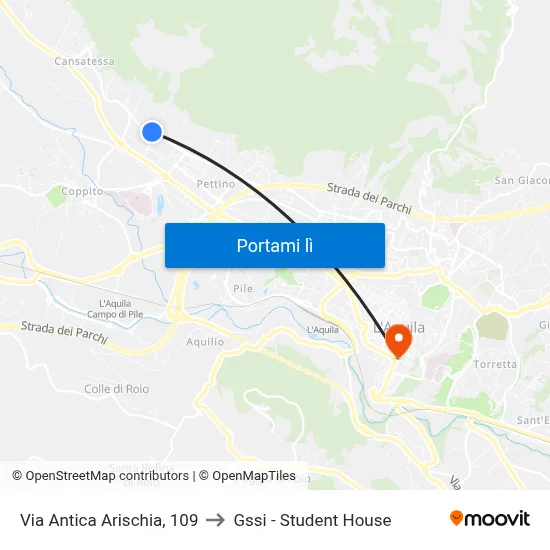 Via Antica Arischia, 109 to Gssi - Student House map