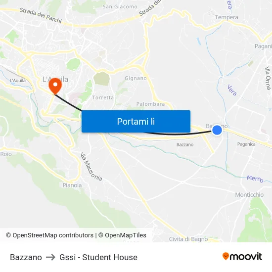 Bazzano to Gssi - Student House map