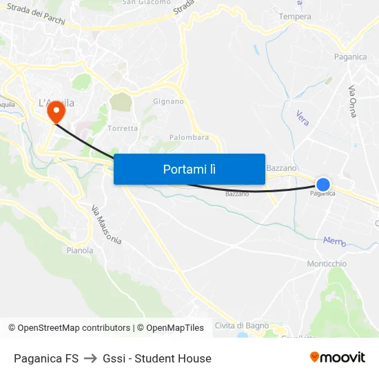 Paganica FS to Gssi - Student House map