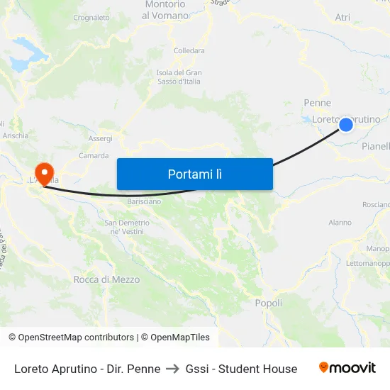 Loreto Aprutino - Dir. Penne to Gssi - Student House map