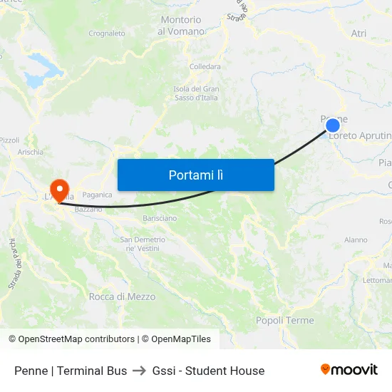 Penne | Terminal Bus to Gssi - Student House map