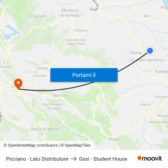 Picciano - Lato Distributore to Gssi - Student House map