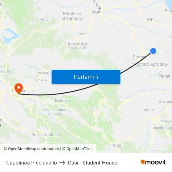 Capolinea Piccianello to Gssi - Student House map