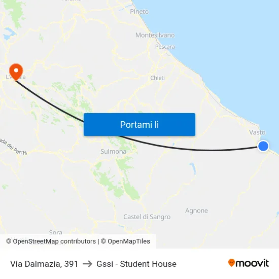 Via Dalmazia, 391 to Gssi - Student House map