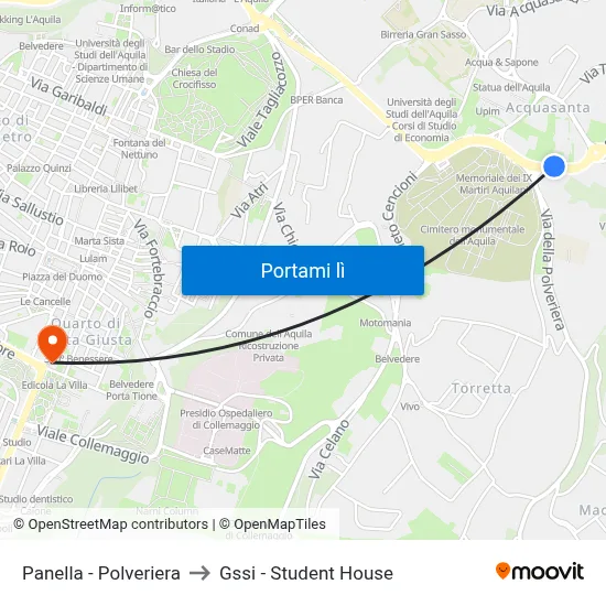 Panella - Polveriera to Gssi - Student House map