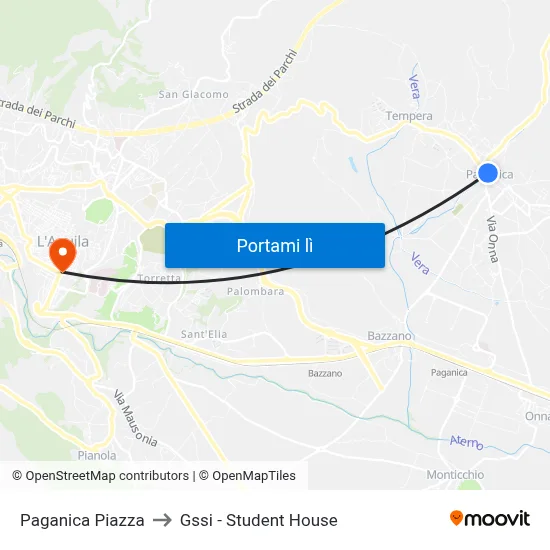 Paganica Piazza to Gssi - Student House map