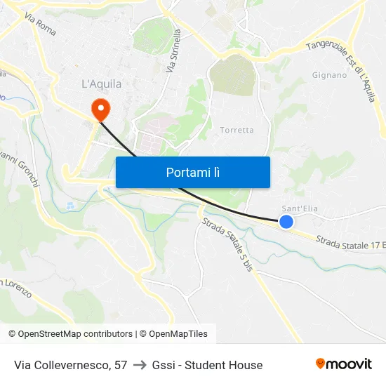 Via Collevernesco, 57 to Gssi - Student House map