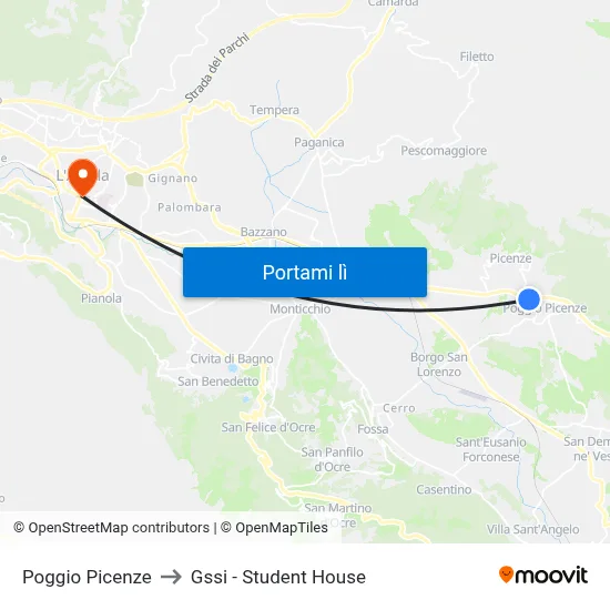 Poggio Picenze to Gssi - Student House map