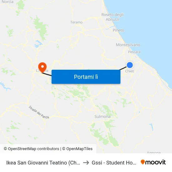Ikea San Giovanni Teatino (Chieti) to Gssi - Student House map