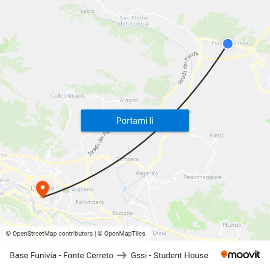 Base Funivia - Fonte Cerreto to Gssi - Student House map