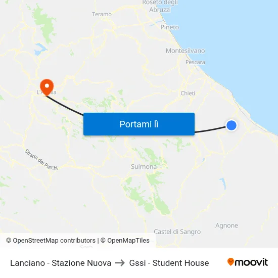 Lanciano - Stazione Nuova to Gssi - Student House map