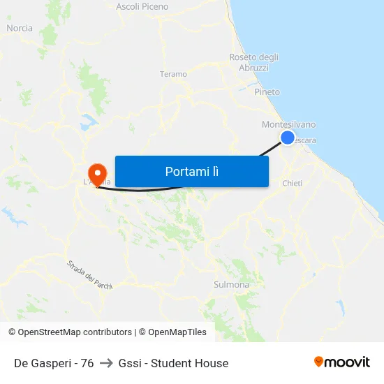 De Gasperi - 76 to Gssi - Student House map