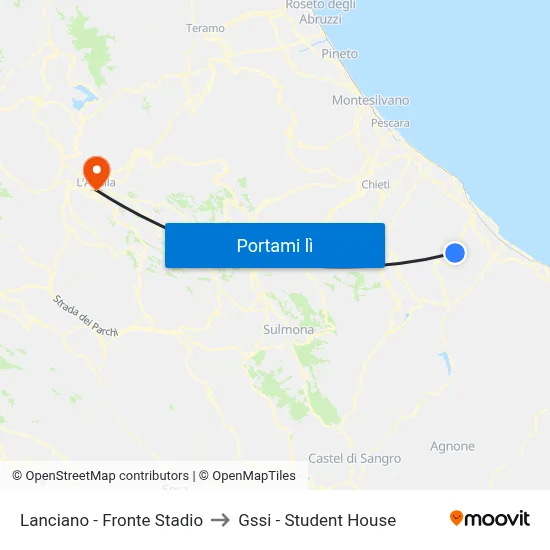 Lanciano - Fronte Stadio to Gssi - Student House map