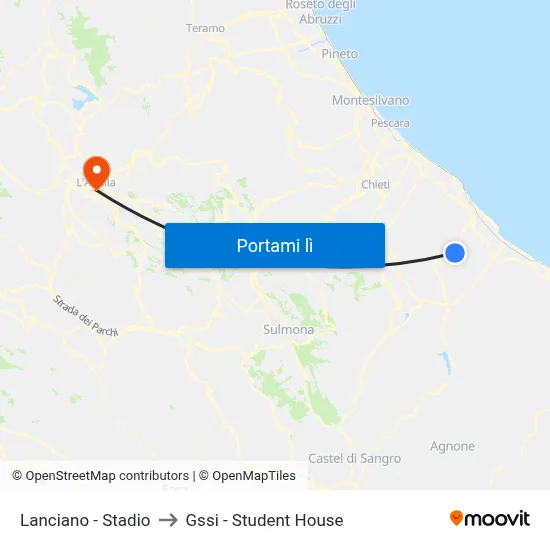 Lanciano - Stadio to Gssi - Student House map