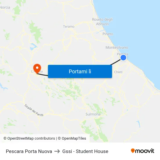 Pescara Porta Nuova to Gssi - Student House map