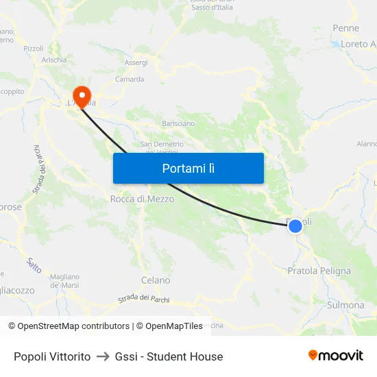Popoli Vittorito to Gssi - Student House map